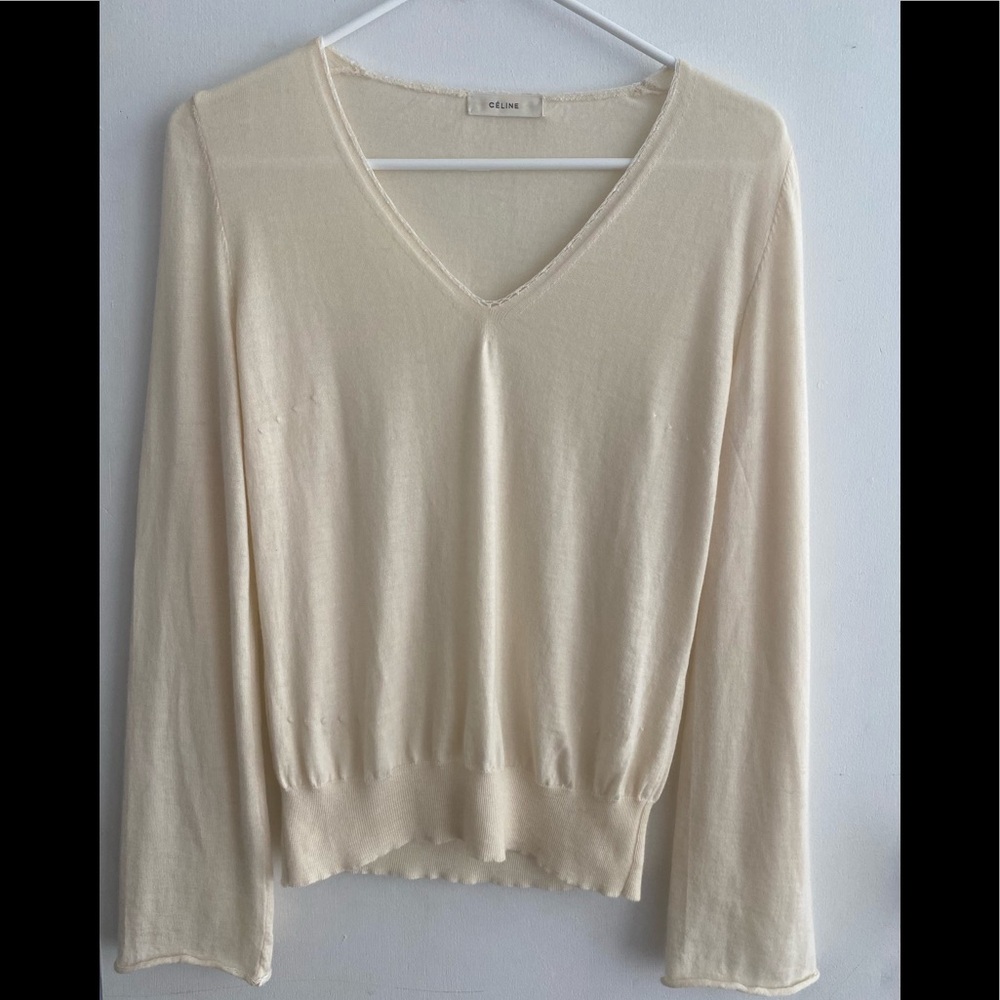 CELINE Cashmere V Neck Sweater Top Size M